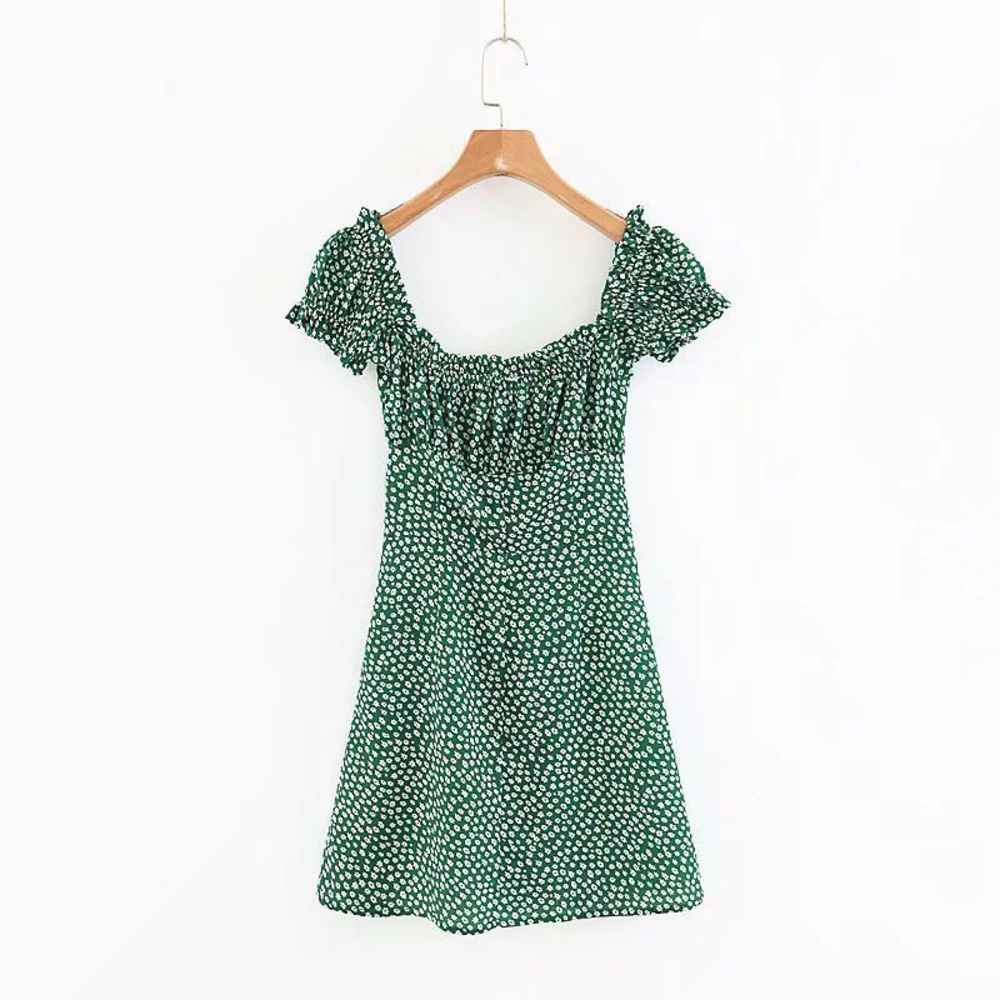Green Floral Print Mini Dress